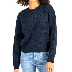 Tommy Hilfiger cable-knit sweater Crew neck Drop shoulder Boxy Navy Women’s L